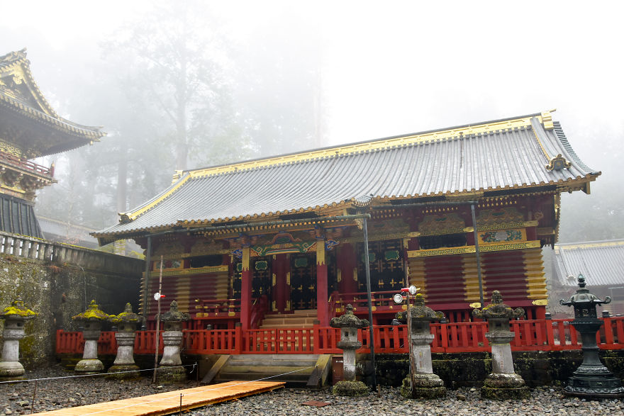 Japanese Temples Surrounded By Mist