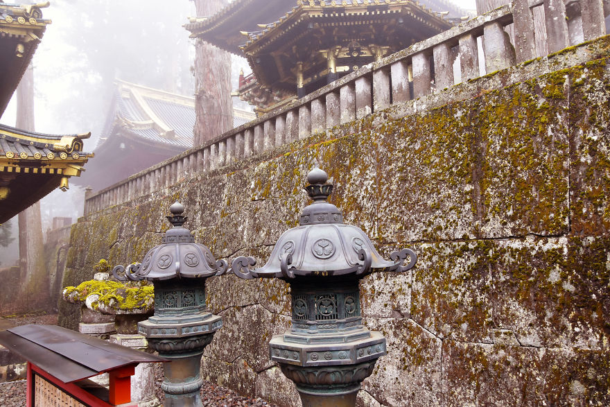 Japanese Temples Surrounded By Mist