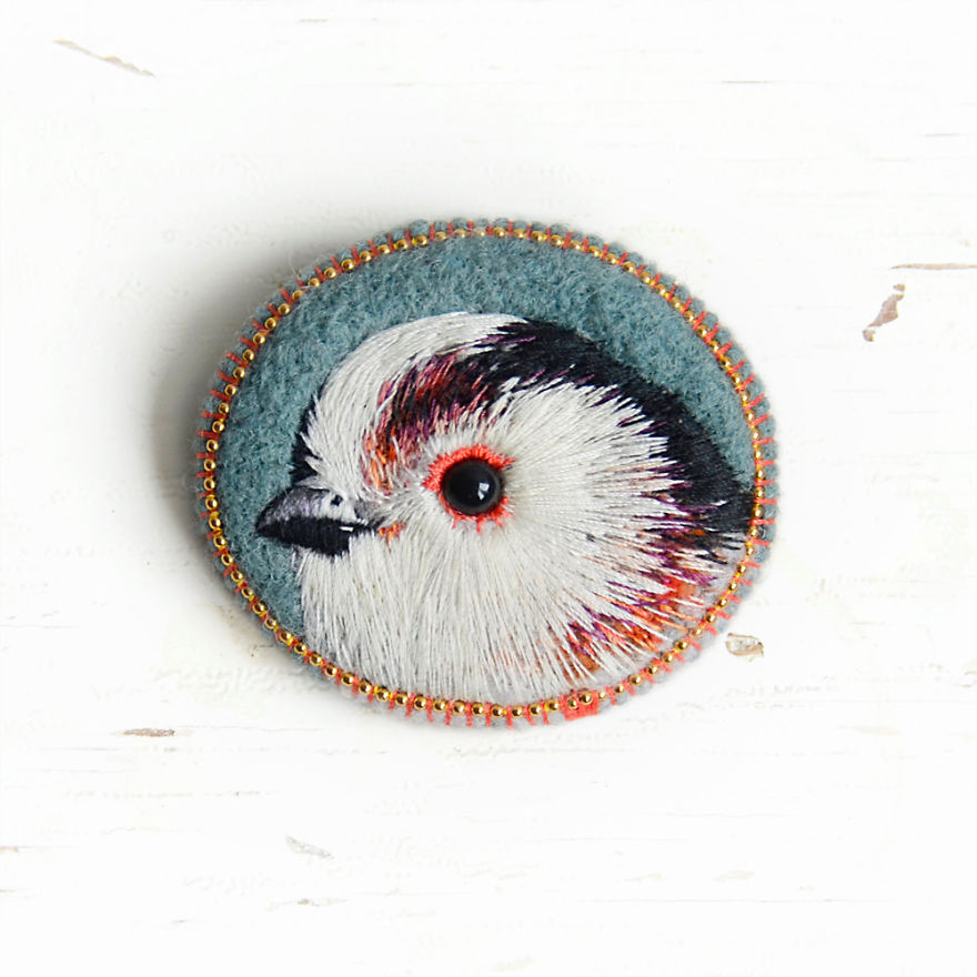 Embroidered Bird Brooches By Paulina Bartnik