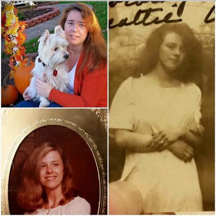 Top Left Me, Bottom Left My Mom, Right Side My Mom's Grandmother All At About The Same Age