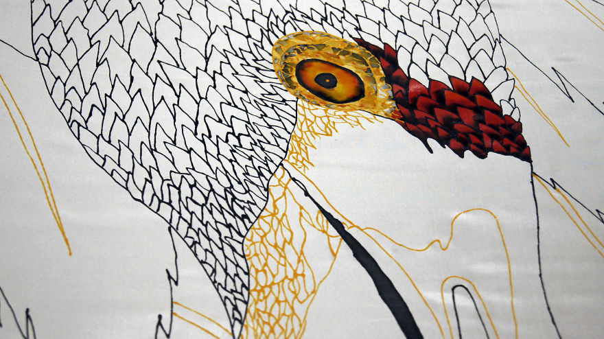 Flaming Flamingo Comes To Life In Batik Painting On Silk