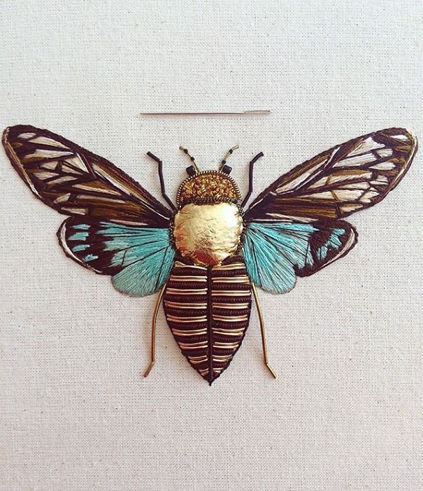 Hand Embroidered Goldwork Insects