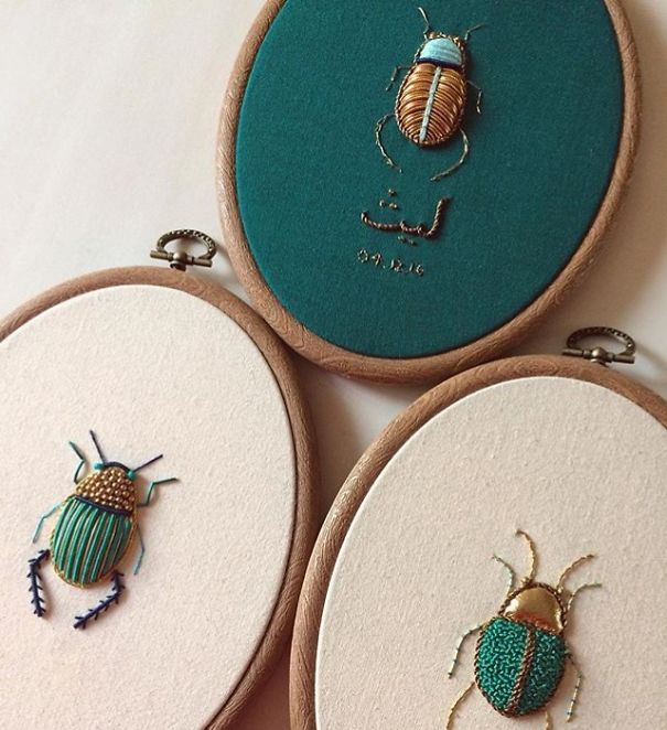 Hand Embroidered Goldwork Insects