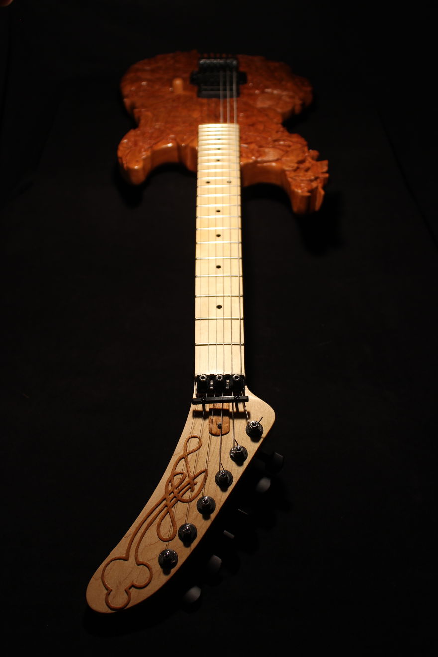 This Is My "Disney Guitar" Handmade And Carved Out Of Mahogany And Maple