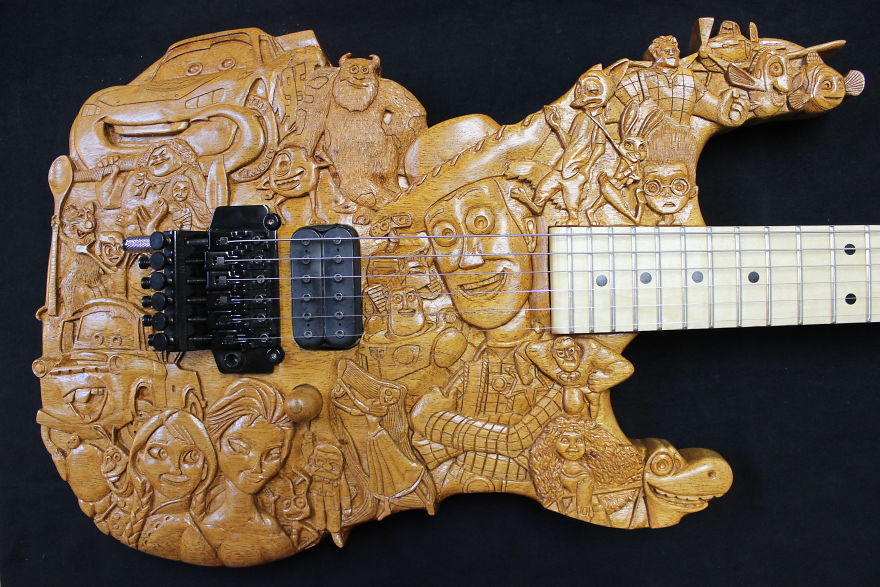This Is My "Disney Guitar" Handmade And Carved Out Of Mahogany And Maple