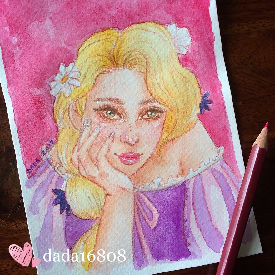 I Illustrated Disney Princesses Using Watercolors