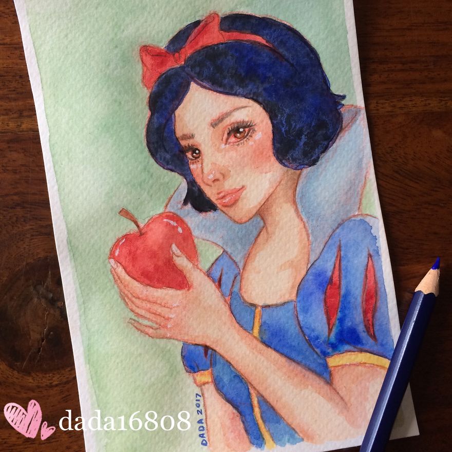 I Illustrated Disney Princesses Using Watercolors