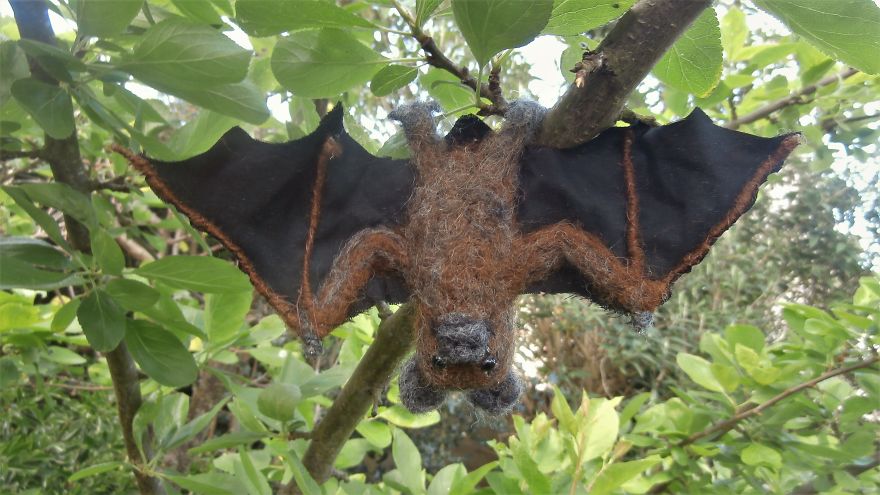 Needle Felt Handmade Realistic Bat By Moonbrush Wood Studios