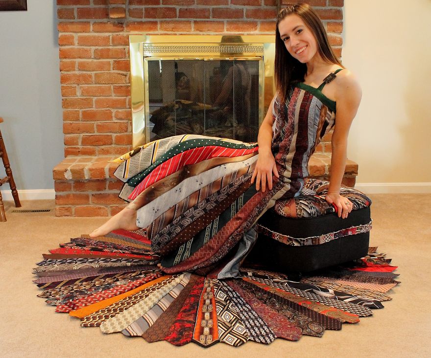 I Turned 95+ Men's Neckties Into An Area Rug, Ottoman, And Matching Dress