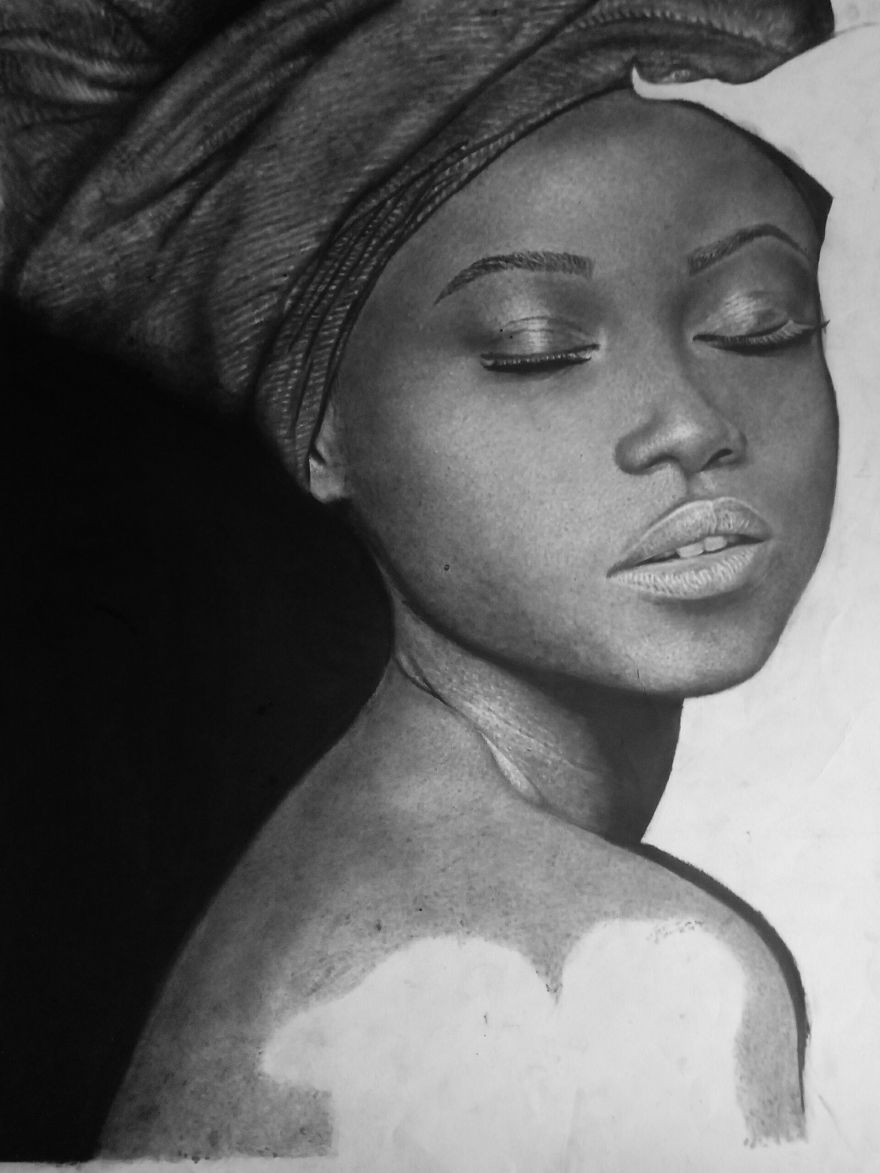 Check Out How I Drew This Beautiful Lady's Portrait In 200 Hours With Pencil