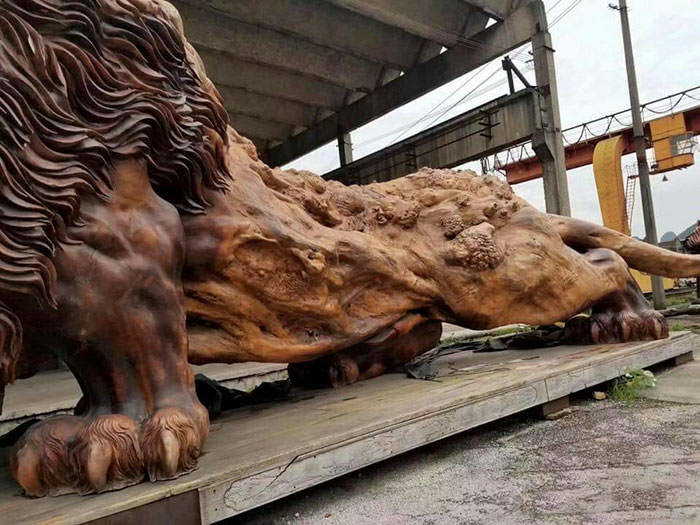 Giant Lion Carved From Single Tree By 20 People In 3 Years Becomes The World's Largest Redwood Sculpture