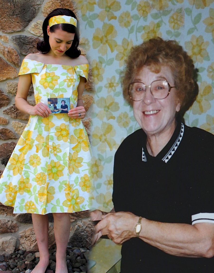 I Turned My Grandma's Kitchen Wallpaper Into A Spring Dress To Preserve Priceless Childhood Memories