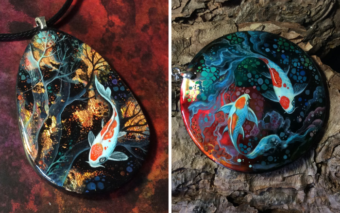 Dragons And Koi On Wood And Stone