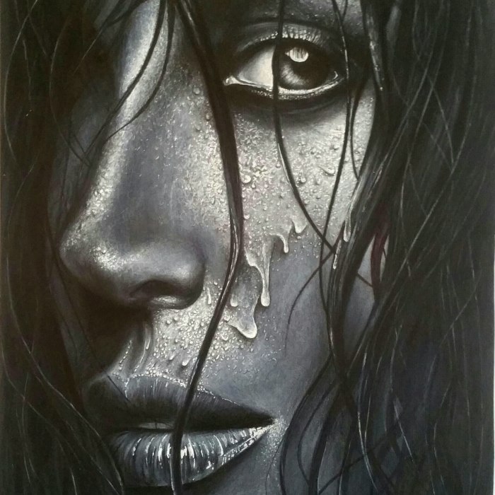 Drawing Woman’s Face On Black Paper. It Took Hours, Days And Weeks To Finish This Project