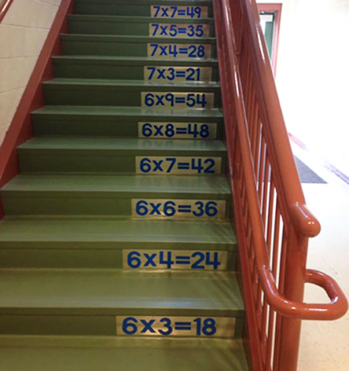 Tablas de multiplicar en las escaleras