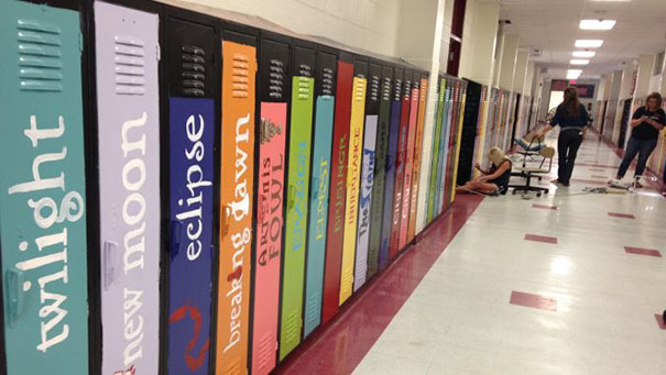 School Paints Lockers As Book Spines To Create An "Avenue Of Literature"