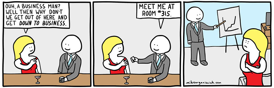 Comics about business man and his date 