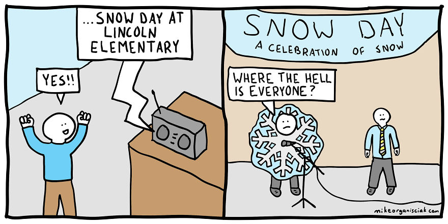 Comics about celebration of a snow day 