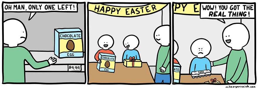 Comics about easter and the chocolate egg 