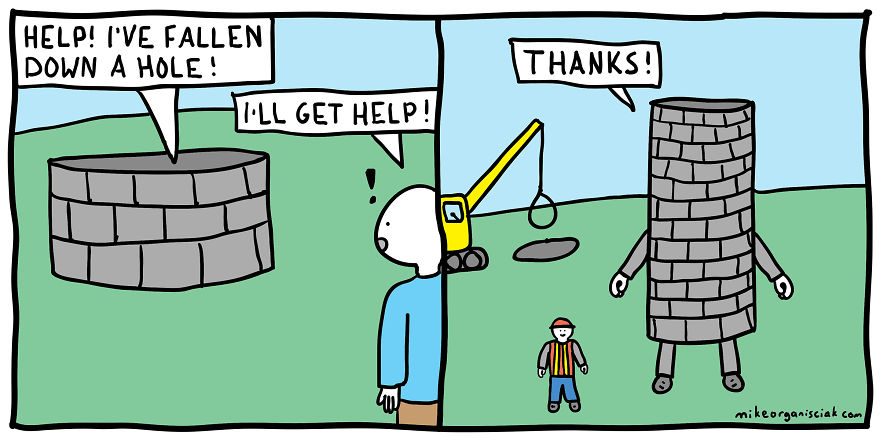 Comics about falling in the well