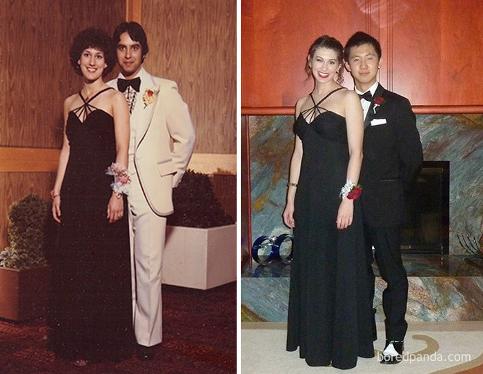 Since I Was Wearing My Mom's Senior Prom Dress From The '70s, We Had To Recreate This Gem