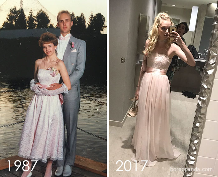 My Mom Going To Her Senior Prom 1987 Vs. Me Going To My Senior Prom 2017 (Same Dress Just A Few Changes Made)