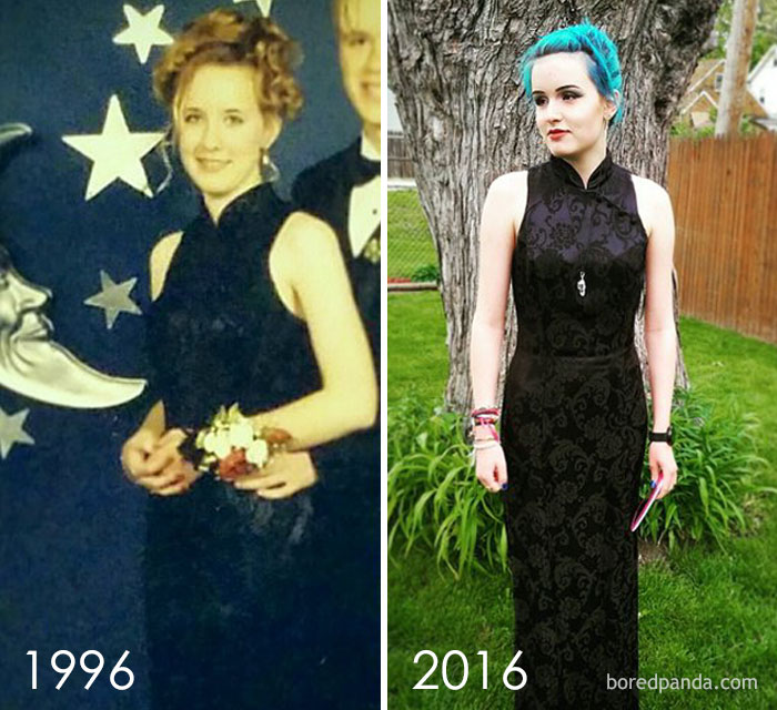 Me In 1996 And My Daughter, Zoe In 2016 Wearing The Same Prom Dress