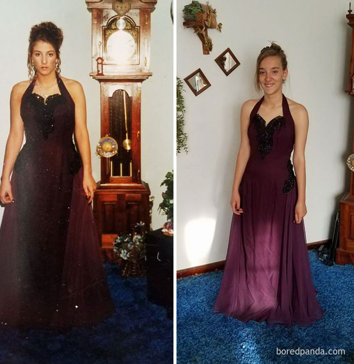 She Didn't Wear It To Prom But I At Least Got Her To Try It On And Stand In The Same Spot The Morning Of Her Prom Day At My Parents House....20 Years Later