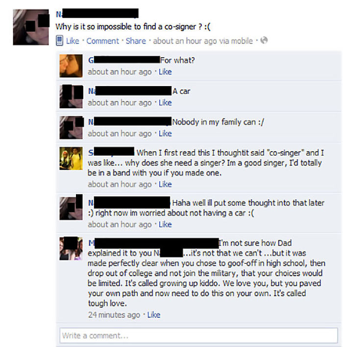 Facebook conversation showing parents harshly responding to their child's struggles, highlighting kids being destroyed by parents on social media.