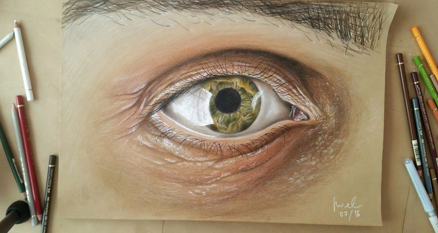 It Took Many Hours Of Work, Drawing This Green Eye With Colored Pencils.