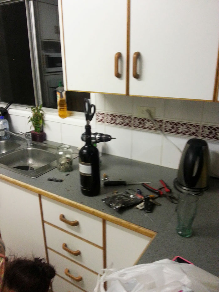 So I Ran Out Of Beer And The Only Thing I Had Was Wine. Didn't Have A Cork Screw. Stuff Happened