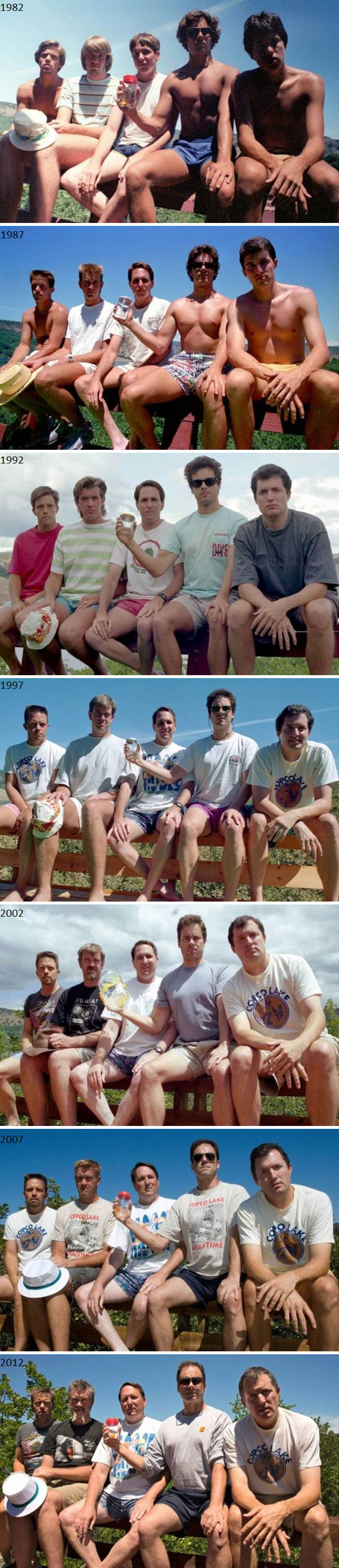 Every Five Years From 1982-2012, Five Friends Take The Same Photo At Their Cabin At Copco Lake In California