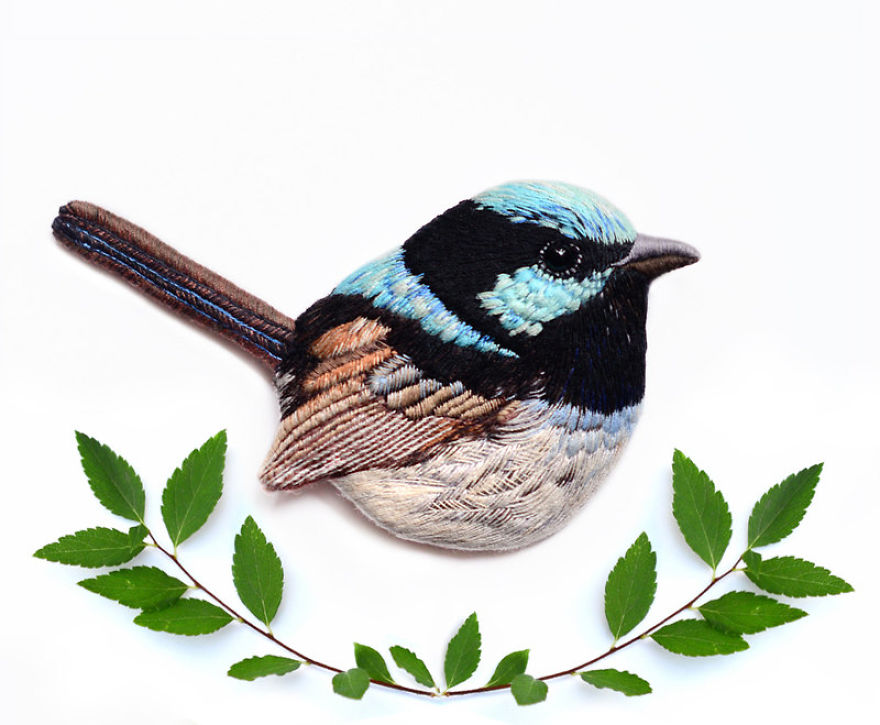 Embroidered Bird Brooches By Paulina Bartnik