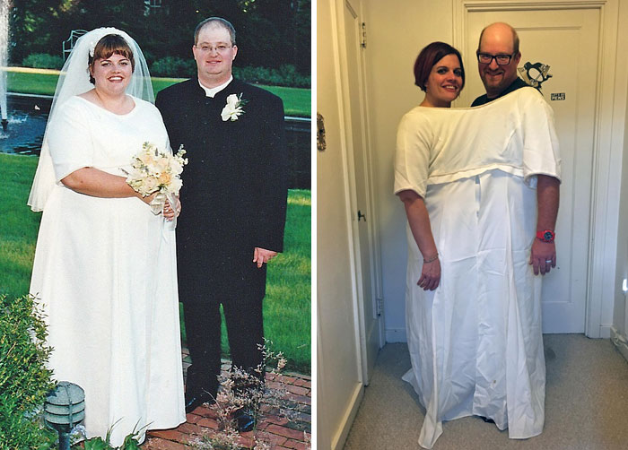Esta novia obesa perdió 90 kilos y ahora ella y su marido caben en su vestido de boda
