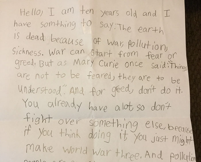 10-Year-Old Gets Fed Up With Idiots Hurting The Planet And Writes Open Letter To Humanity