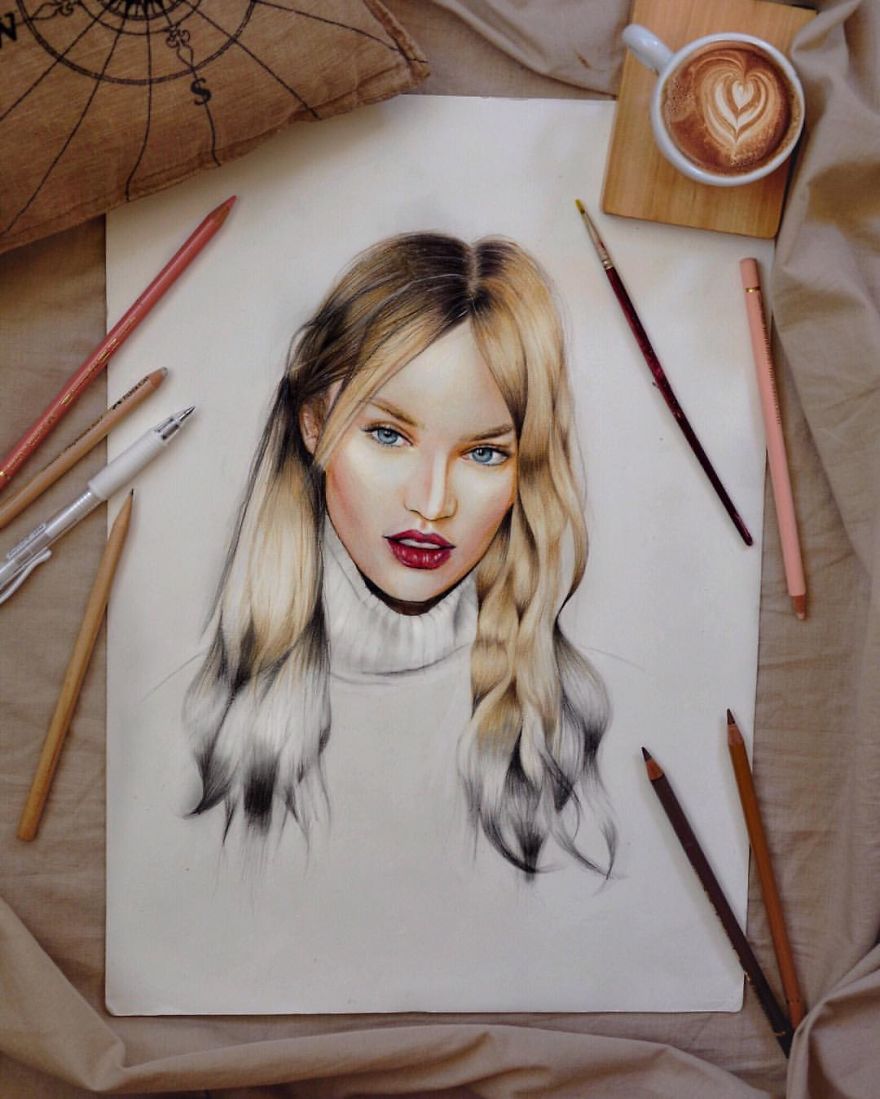 Candice Swanepoel Drawn With Coloured Pencils