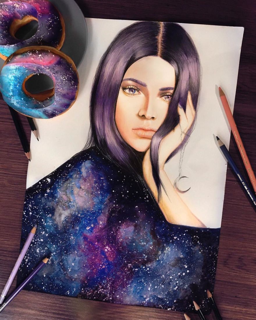 Kendall Jenner Drawn With Coloured Pencils And Water Colours