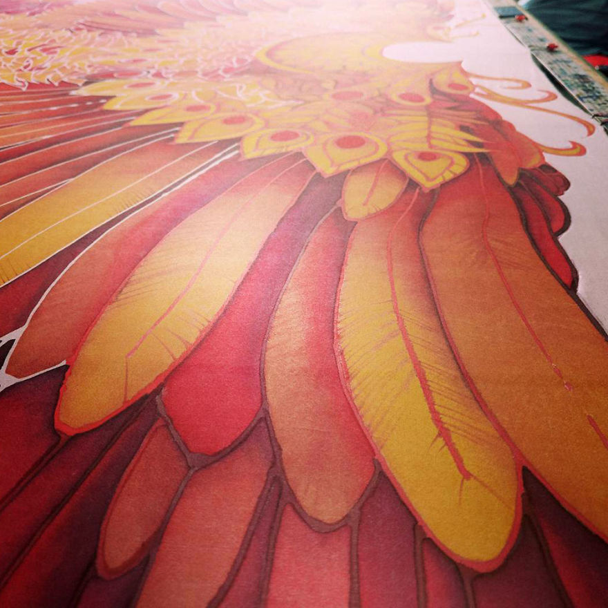 I Hand-Painted This Silk Scarf That Will Give You Firebird Wings