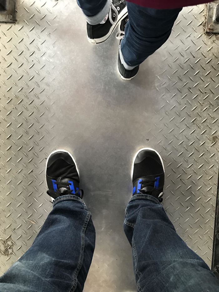 Diamond Steel Plate Worn Smooth By Shoes At Amusement Park