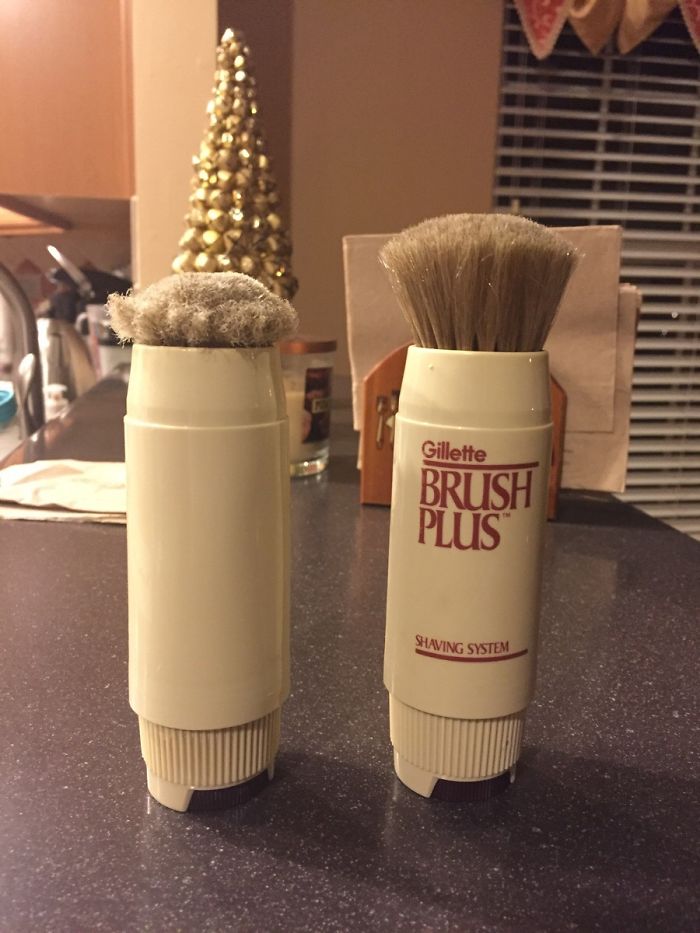 Dad Ordered A Vintage, Unused Version Of The Same Shaving Brush He's Been Using For The Past 30 Years. Here's The Difference Between The Old And New One