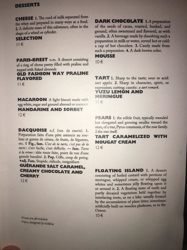 This Restaurant In Paris Used A Dictionary To Translate The Menu