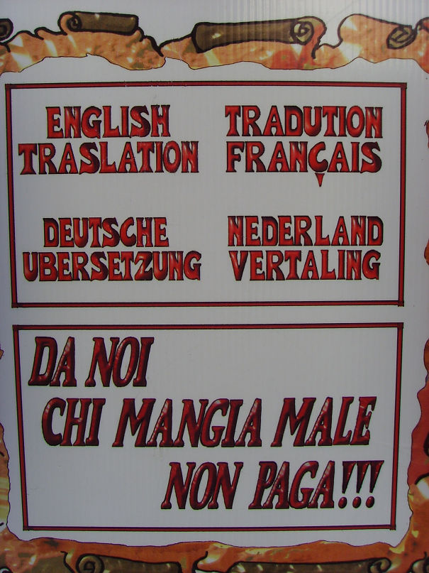 This Restaurant Sign Claiming They Offer Menus In Four Foreign Languages Contains Spelling Errors In Every One Of Them