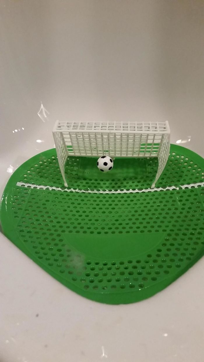 The Urinals At This Bar Have Mini Soccer Balls To Hit Into The Goal While You Pee