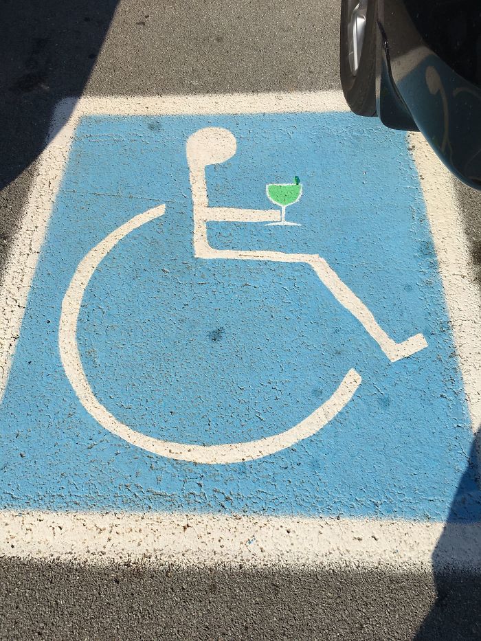 This Disabled Parking Spot At A Local Bar Is Holding A Margarita