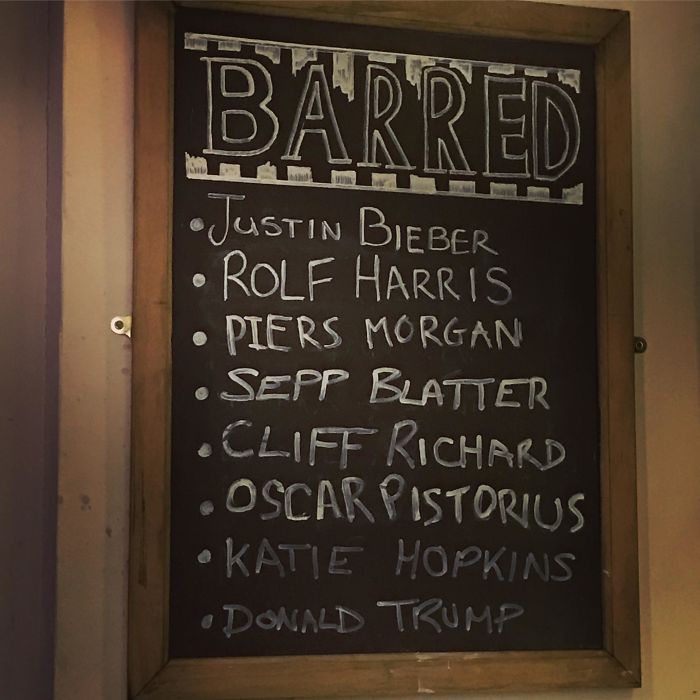 A Sign Barring Donald Trump, Piers Morgan And Others At A Bar In York