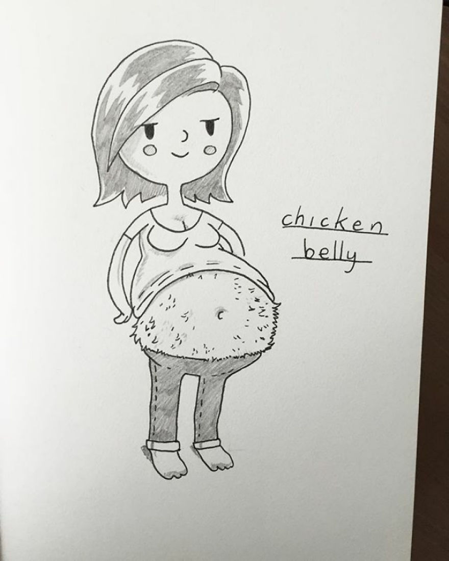 Kellie's Belly Has Developed A Soft Coating Of Hair During Pregnancy, Like A Baby Chicken