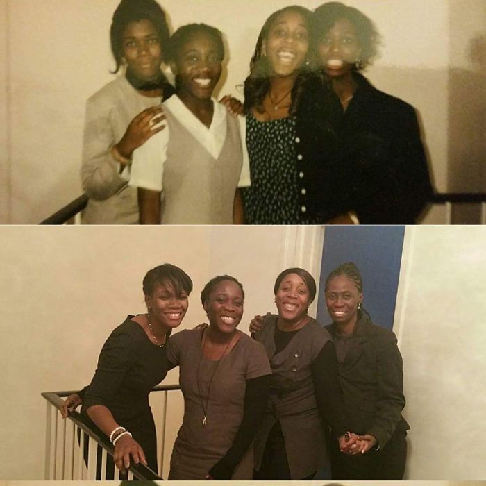 4 Cousins At Family Gatherings, Photos Taken 20 Years Apart.