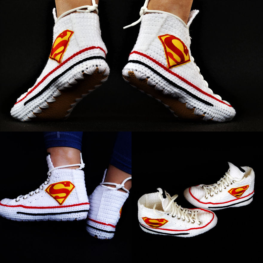 Knitting Crochet Converse Chuck Taylor All Star Hi Superman Sneaker, Everyone Has A Converse Shoe. But This Is A Very Different Converse Shoe. The Superman Converse Shoe Can Be Yours. Now You Can Fly This Superman Converse. :-)