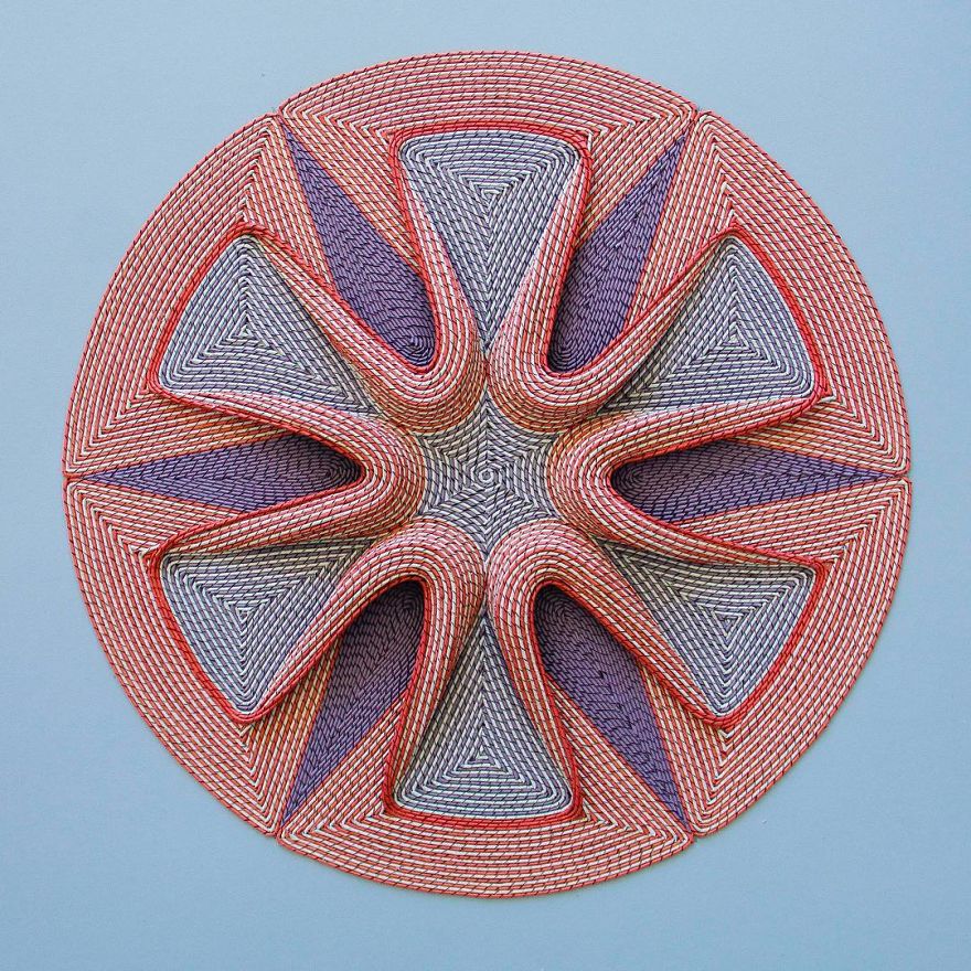 Geometric 3d Paper Tapestries Made With Curled Paper Strips