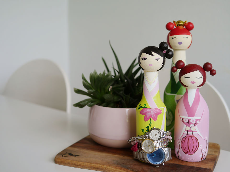 I Collected Glass Bottles And Ended Up Creating Japanese Dolls